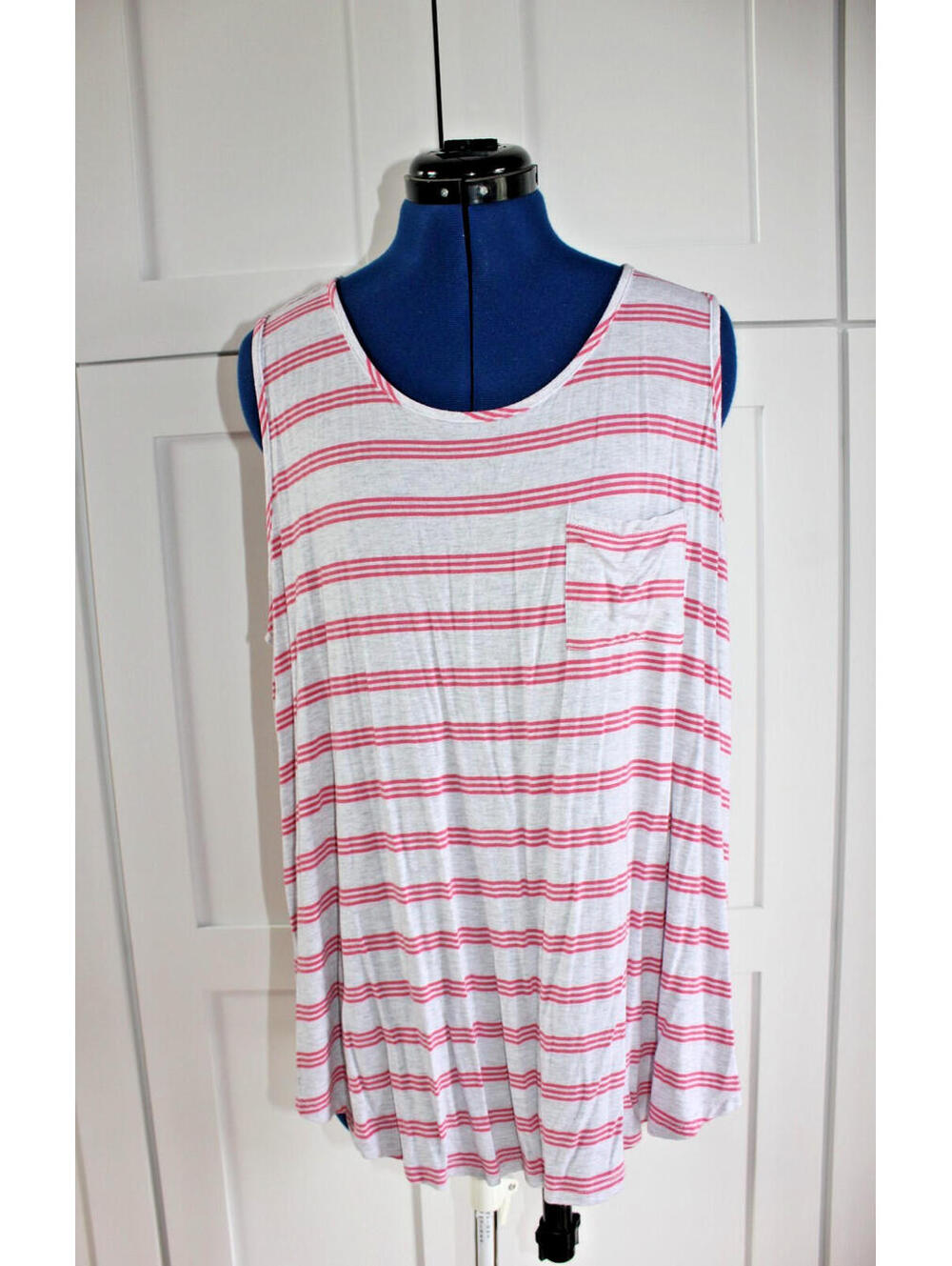 Market & Spruce Merrit Tank Top Sz XXL Jersey Knit Chest Pocket Gray Pink Stripe